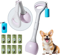 Dog Pooper Scooper Portable with Bag Attachment - Purple + 120 garbage bags + dispenser