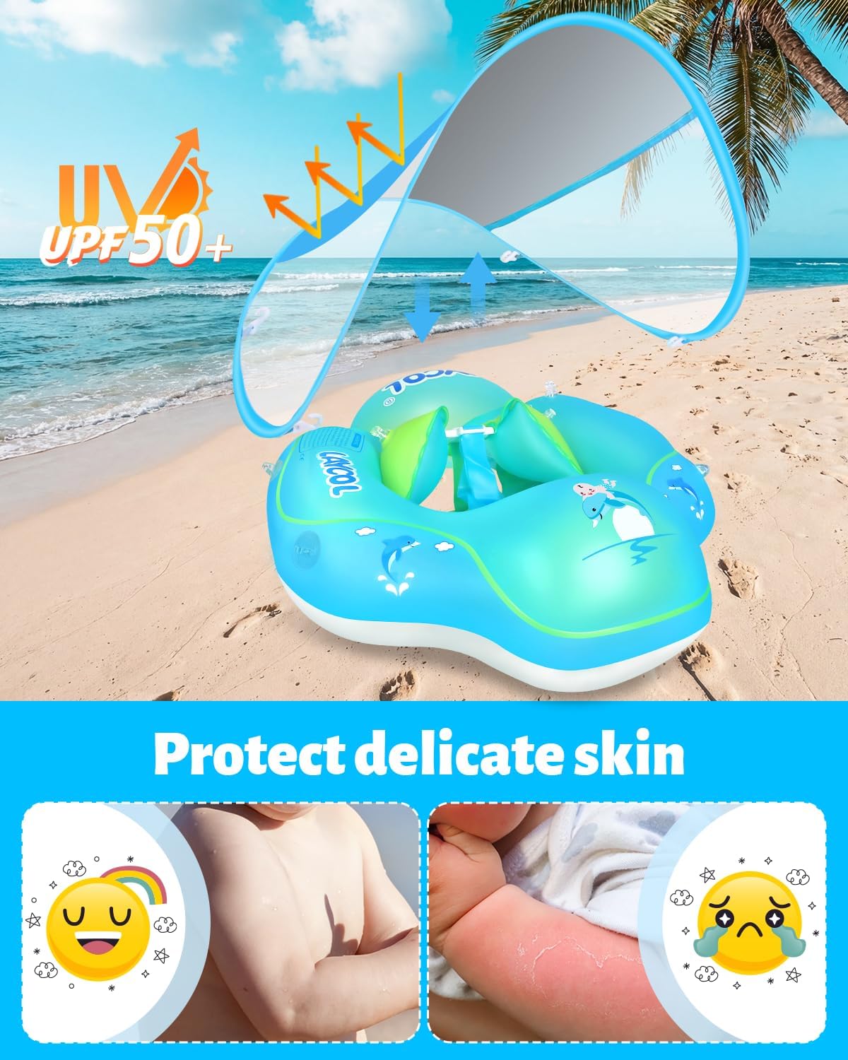 Baby Pool Float with Canopy UPF50+ - Small / Blue - image 2