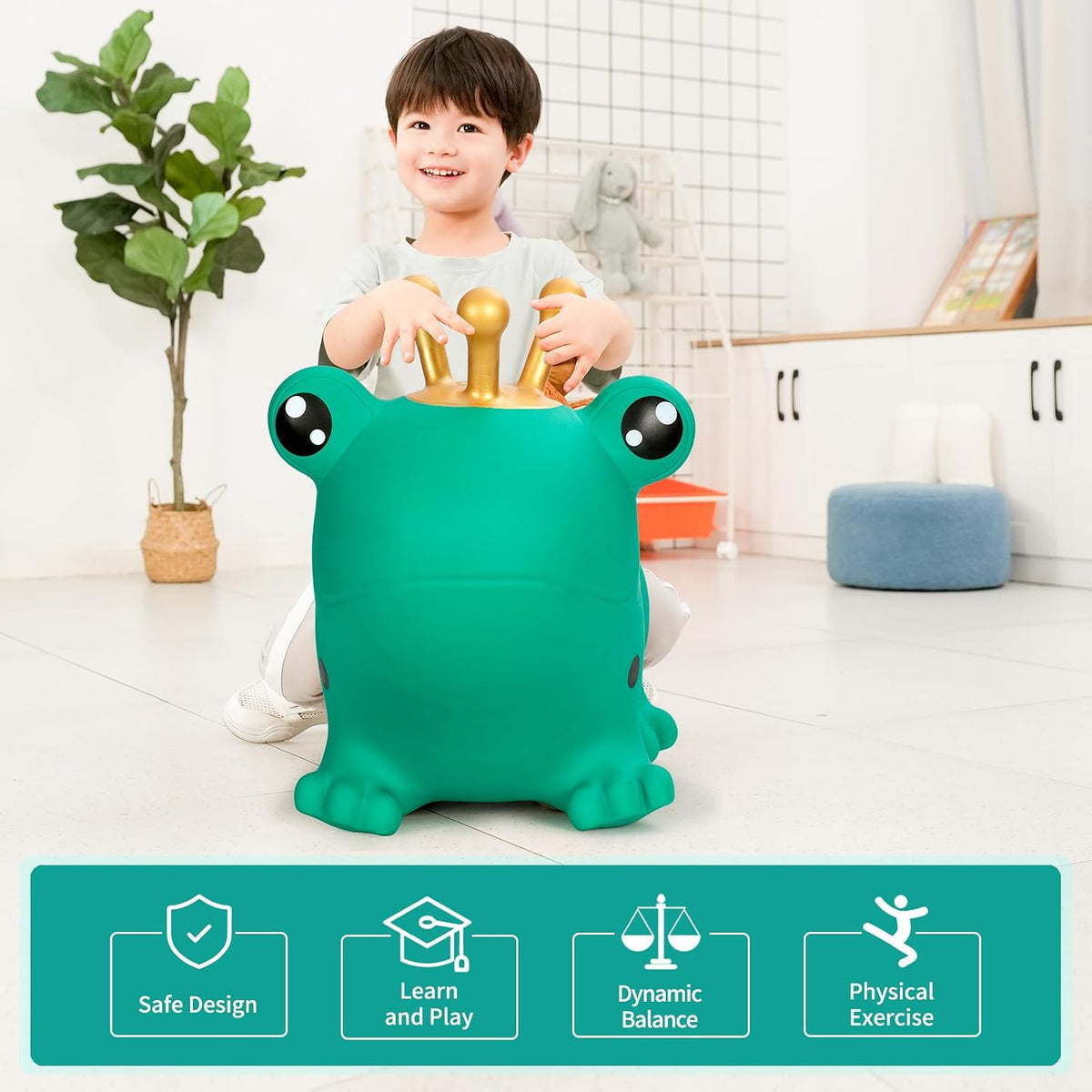 INPANY Bouncy Bull, Cow Hopper for Cowboys, Kid Gifts Toy - Green Frog - image 3