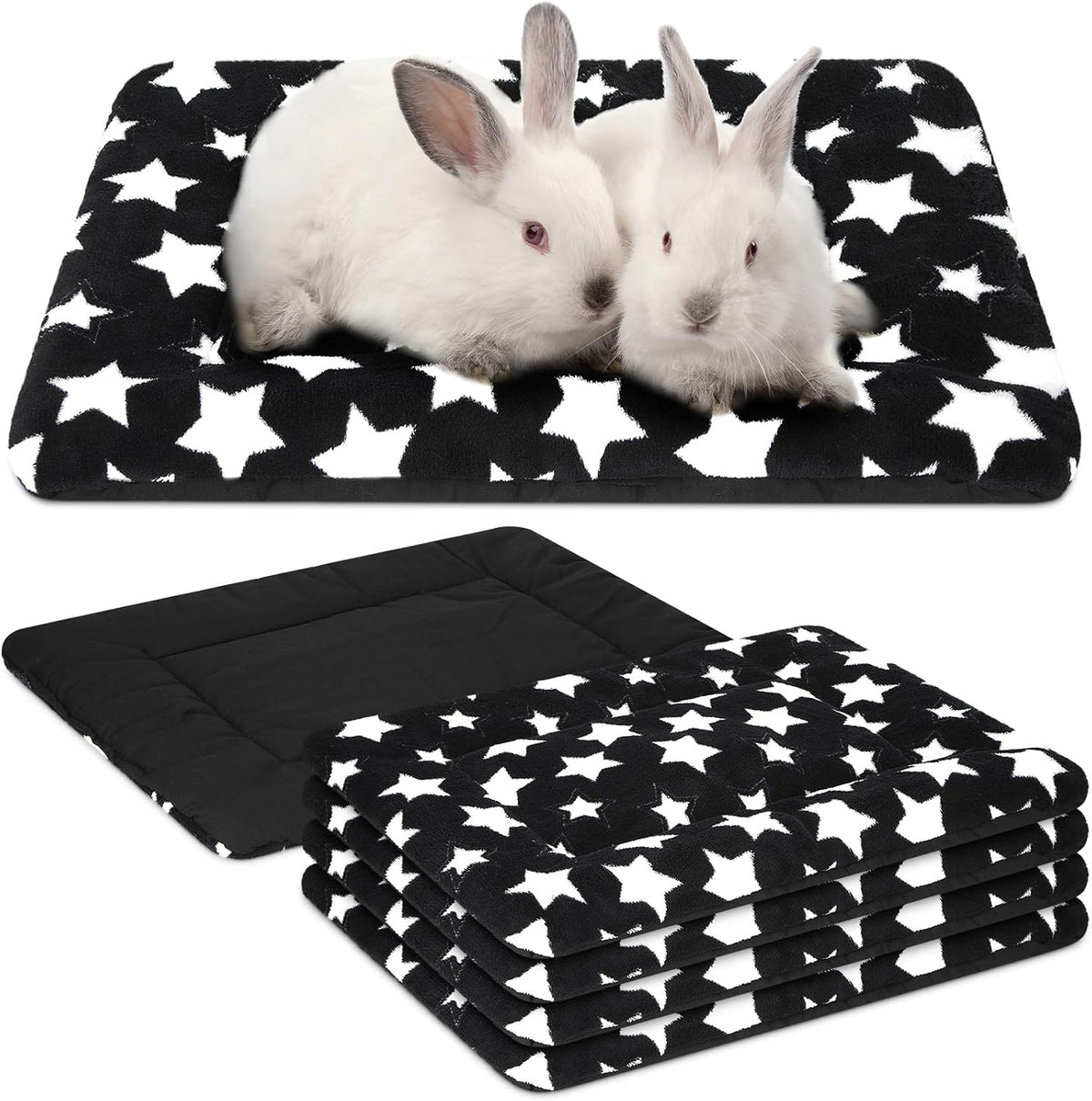 4 Pcs Dog Crate Pads Soft Warm - Rectangular 18 x 14 x 1.6 Inch / Star / Black