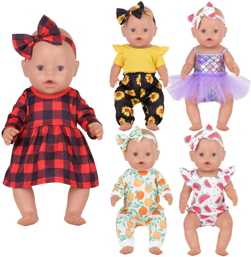 Baby Doll Accessories 5 Set Baby Doll Clothes and Headbands for 14-18 - Purple