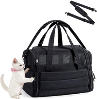 BAGSMART Cat Carrier Soft-Sided Puffy Quilted Collapsible Pet Travel - Black / 18.1"L x 11.0"W x 11.0"H