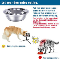 2 Pack, L Size Bowls, Matches Vexong L Size Elevated Dog Bowl Stand, for Dogs Between 60 and 100 lb, Stainless Steel Dog Bowl, Capacity 0.8 Gal / 12.5 Cup / 106 Oz / 3 Liter, Rustproof, Durable,