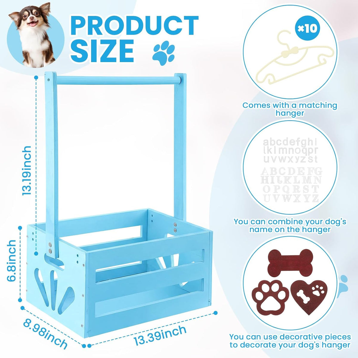 Wooden Dog Closet, Pet Wardrobe with Hanging Rod for Small Dog - Blue - image 2