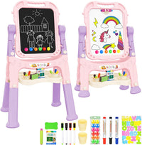 Kids Art Easel, Adjustable Drawing Whiteboard & Chalk Board