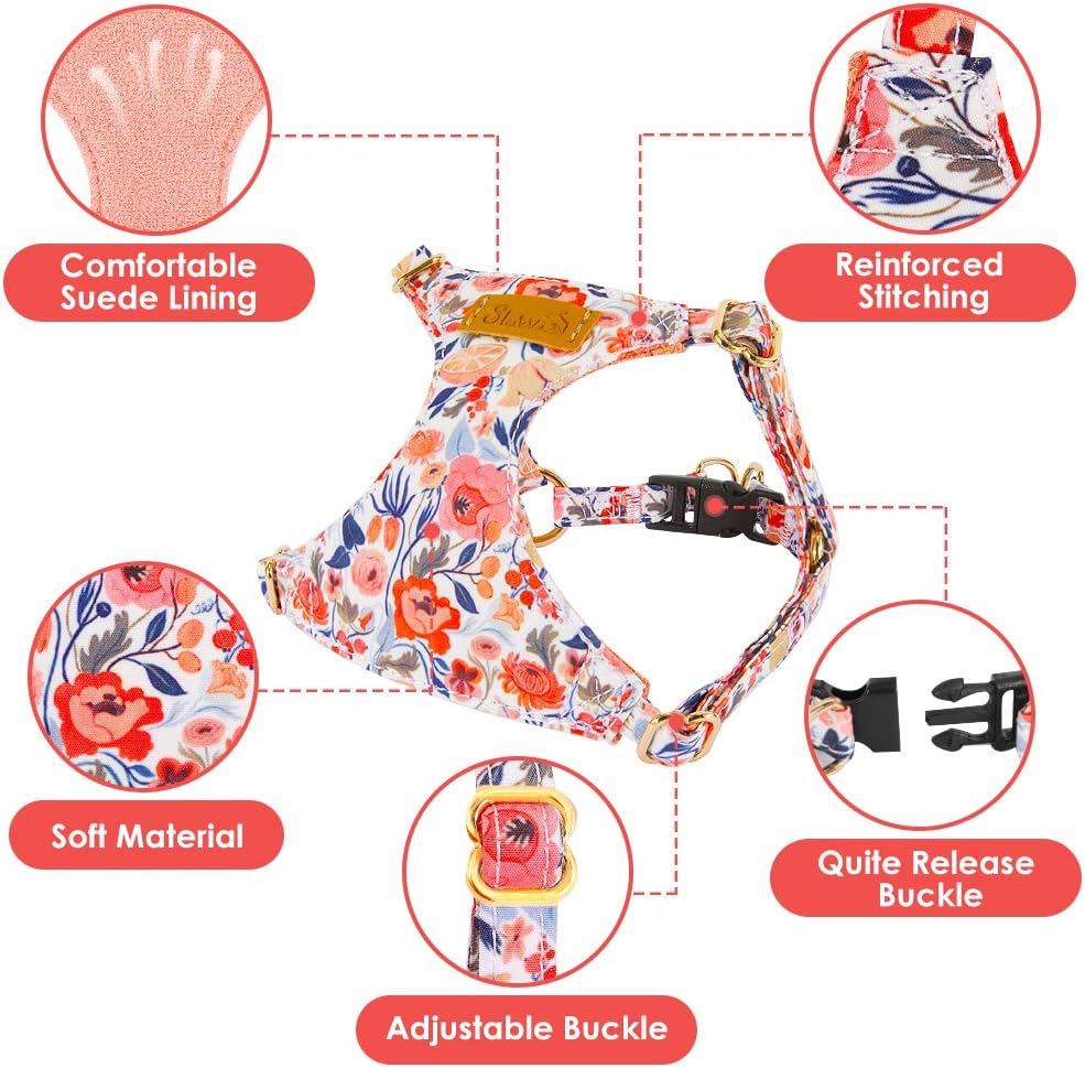 SlowTon No Pull Dog Harness with Leash for Small Medium Dogs - XX-Small(2.2-6lb) / Flower - image 4