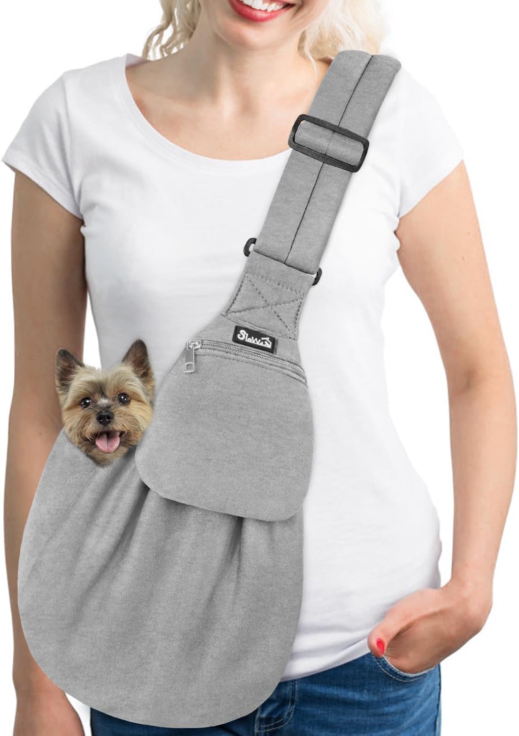 SlowTon Dog Carrier Sling - D-Light Grey Knitted Fabric / For Pets 6-12lbs