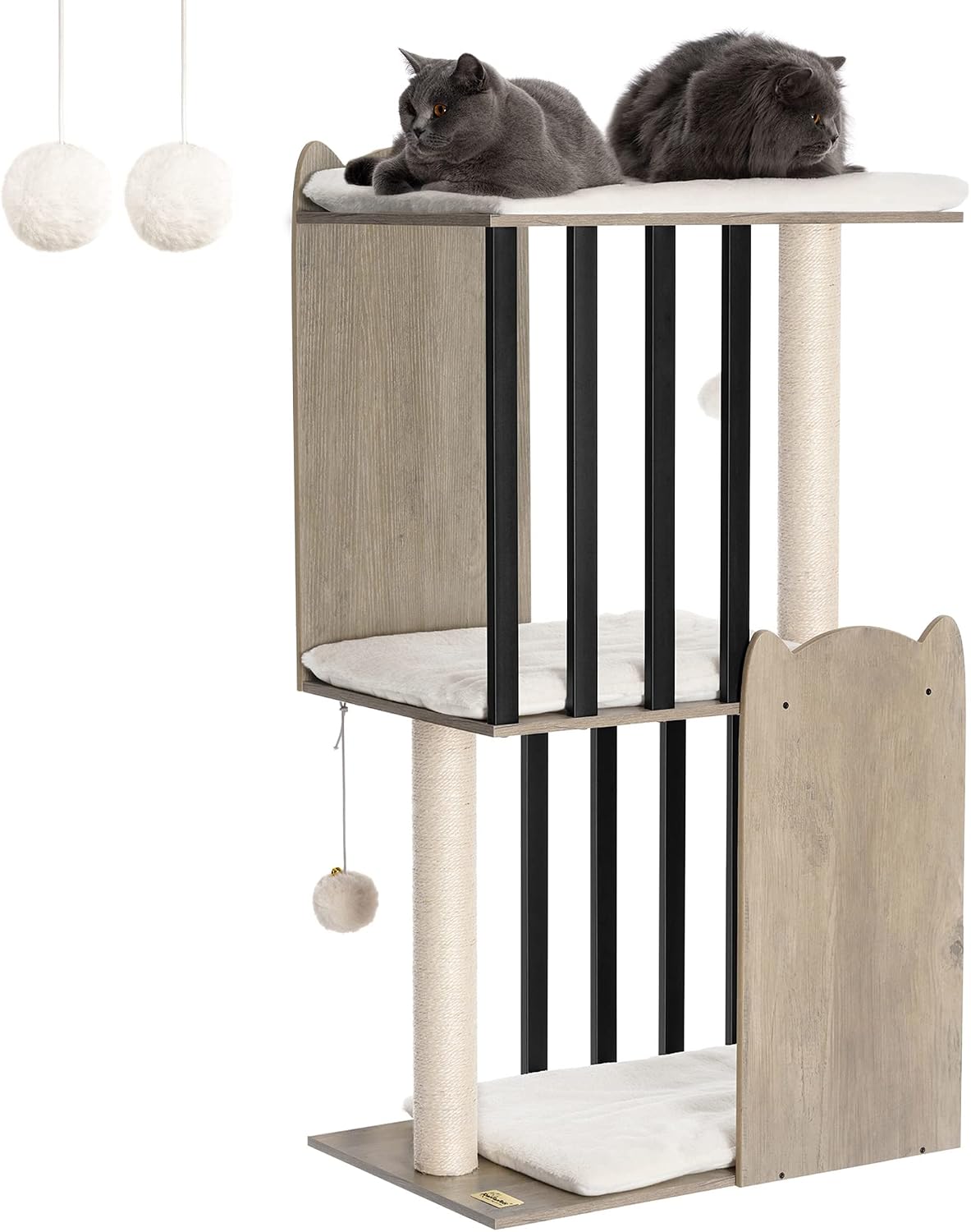 Modern Cat Tree for Large Cats, Full Sisal Cat Scratching Post – Essentials for Cats - Greige / 23.6"L x 15.7"W x 43.8"H