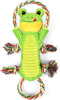 Letsmeet Plush Dog Toy with Crinkle Paper and Ropes - Green
