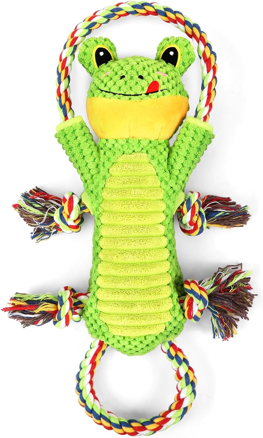 Letsmeet Plush Dog Toy with Crinkle Paper and Ropes - Green
