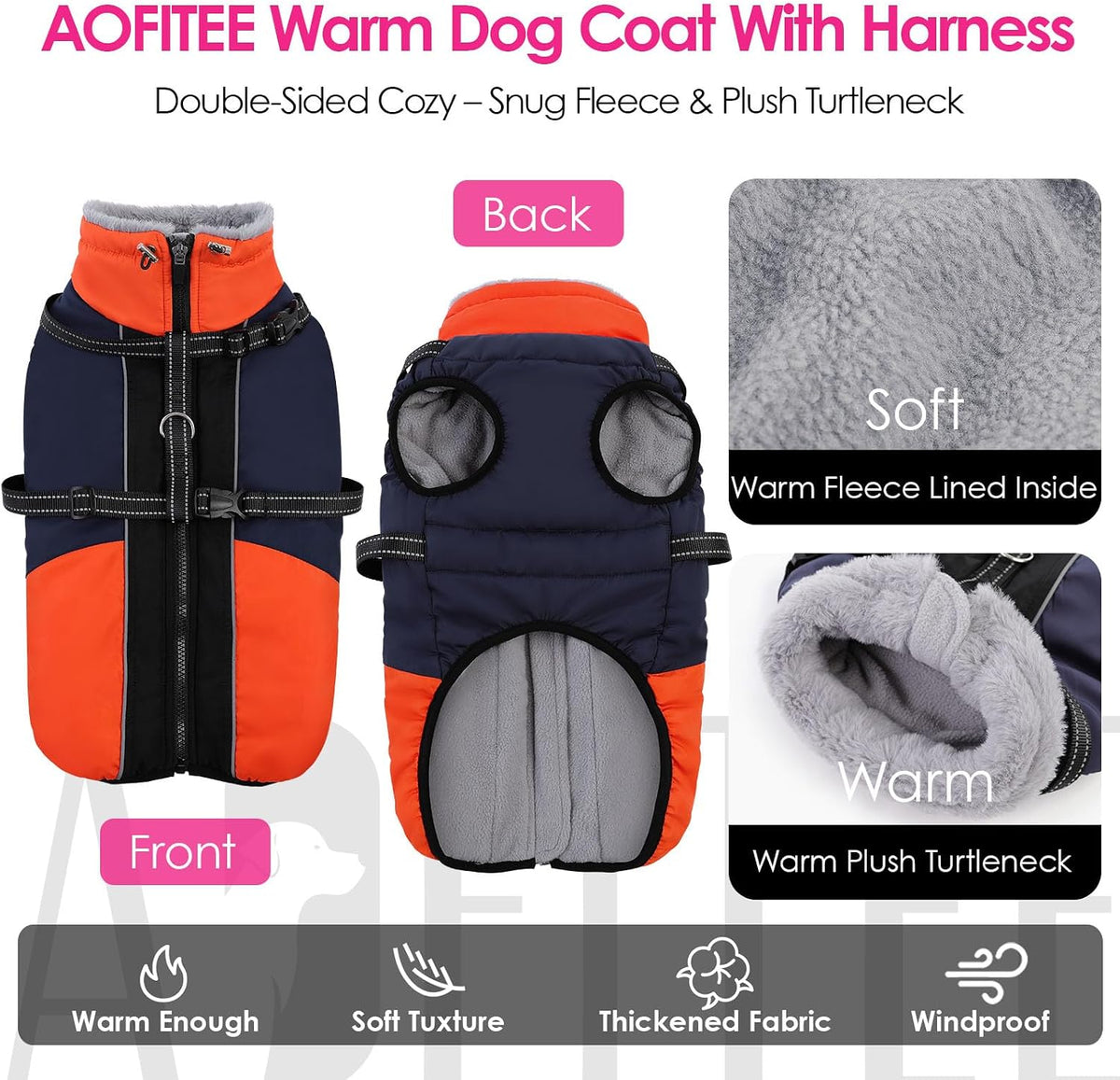 Large Dog Coat Waterproof Dog Winter Jacket with Harness TurquoiseL – Essentials for Dogs - Blue / XX-Large - image 2
