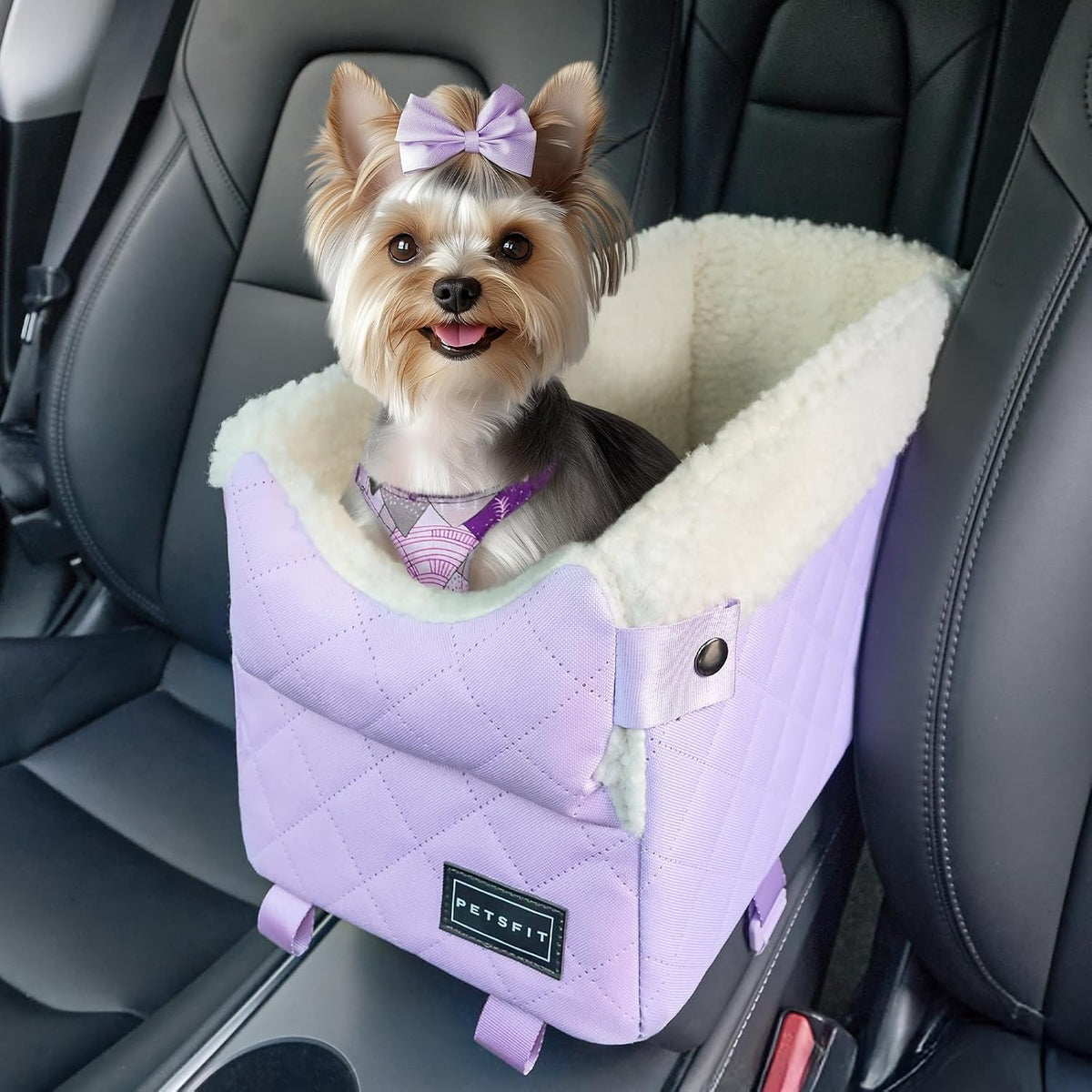 PETSFIT Center Console Dog Car Seat with Adjustable Seat-Rail Anchor - Purple / Small