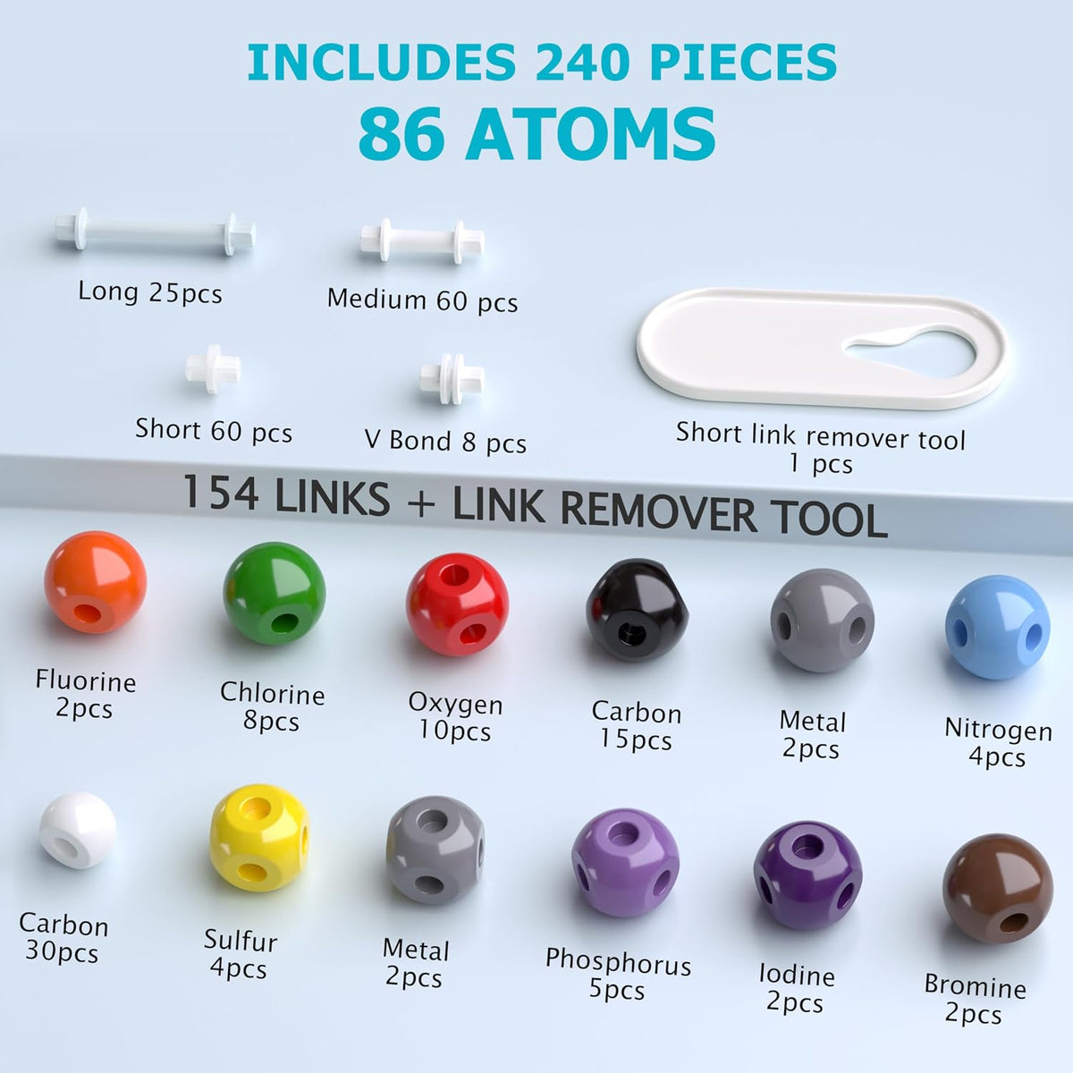 YCHOULEK 444 piece molecular model kit with atoms and bonds for organic chemistry - view 10