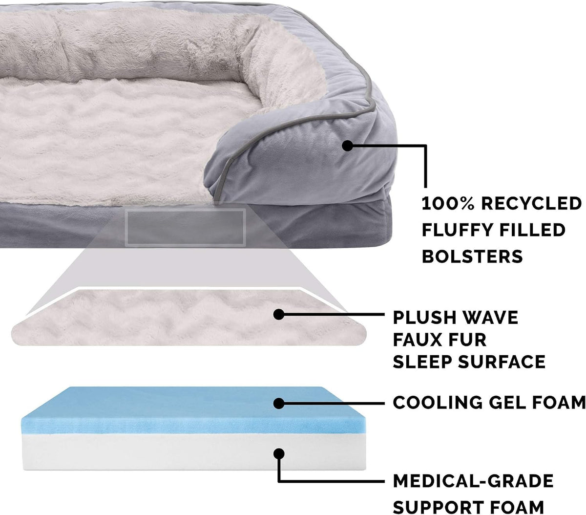 FurHaven Cooling Gel Dog Bed for Large Dogs - Jumbo Plus / Dino Toy + Granite Gray - image 3