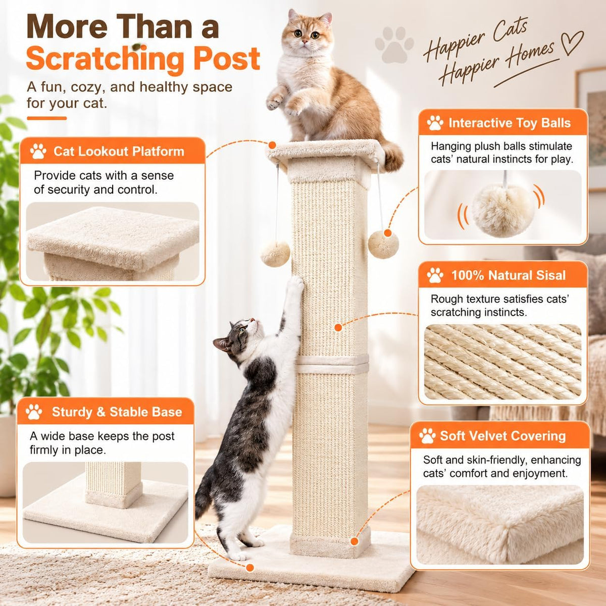 SOCATER Cat Scratching Post 33 Inch, Beige – Essentials for Cats - white - image 4