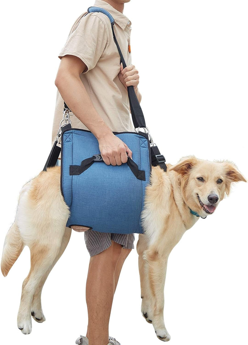 COODEO Dog Carry Sling, Emergency Backpack Pet Legs Support & Rehabilitation Dog Lift Harness - Blue / X-Large
