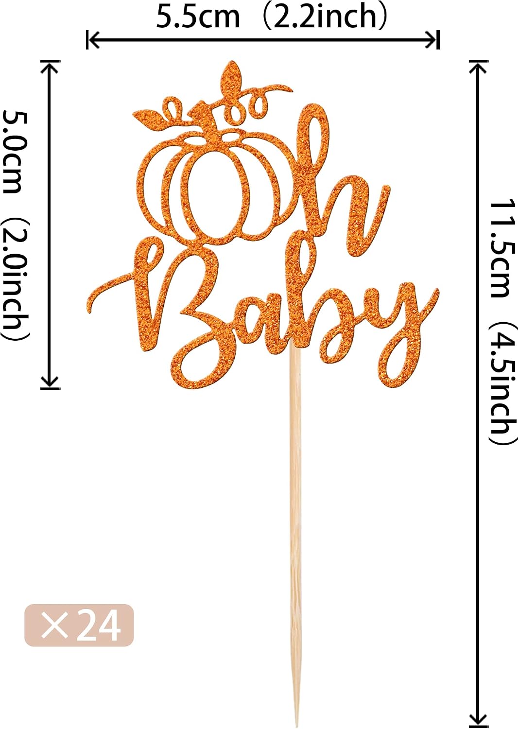 24 PCS Pumpkin Oh Baby Cupcake Toppers Glitter Fall Theme pumpkin - Design 7-orange - image 2