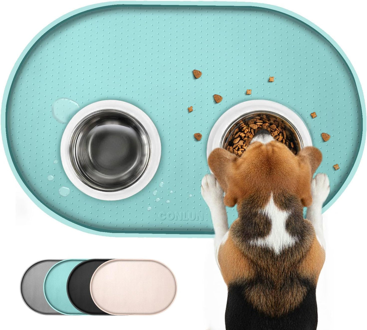 Conlun Dog Food Mat,1/2 Inch Raised Edges Cat Feeding Mat for Spill Containment,BPA-Free Silicone - 32"L x 32"W / Turquoise