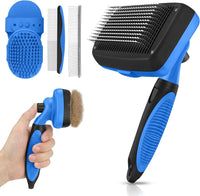 Self Cleaning Shedding Brush, Cats, and Puppies - Blue