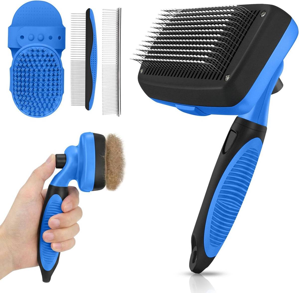 Self Cleaning Shedding Brush, Cats, and Puppies - Blue