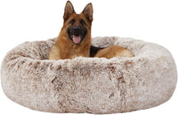 Calming Fluffy Donut Dog Bed for Large Dogs, 36" Round - 45.0"L x 45.0"W x 10.0"Th / Brown