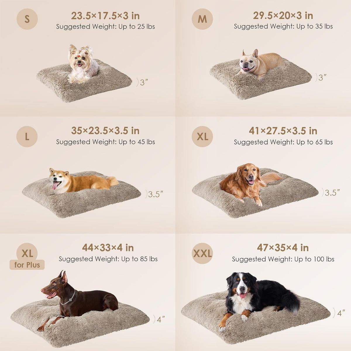 EHEYCIGA Fluffy Dog Crate Bed, Plush Extra Large Dog Pillow - Taupe / 47 x 35 - image 3