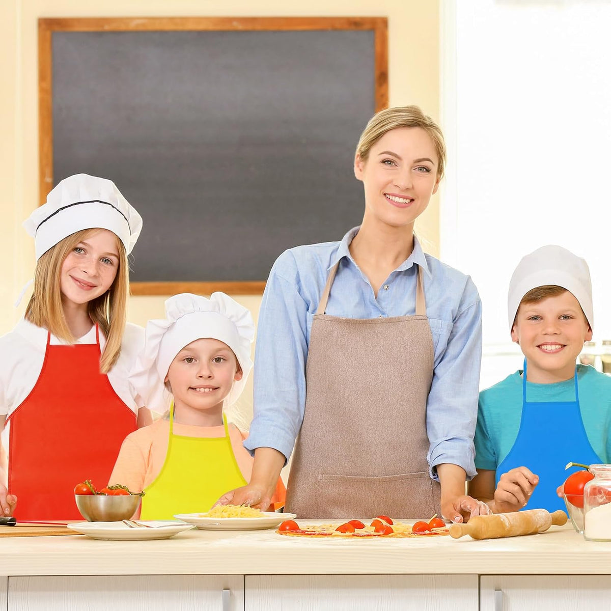 PLULON 8 Pcs Colorful Apron Kids Aprons for Painting Cooking Art Smock – Fun for Kids & Family - Red / 30 - image 2