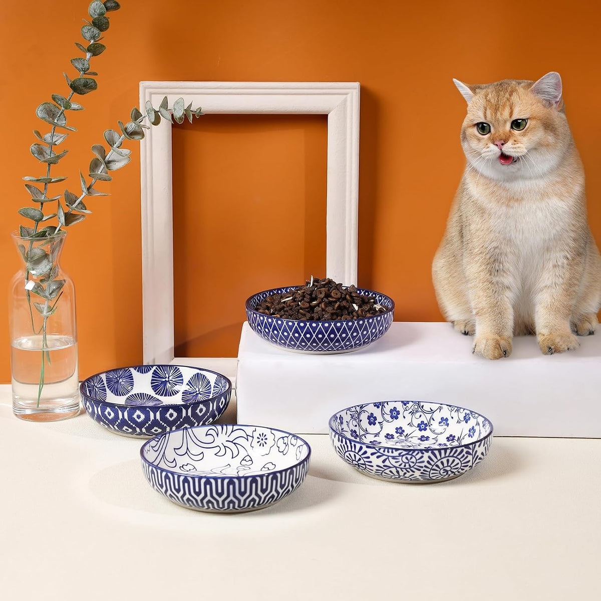 Selamica Ceramic Cat Bowls Set of 6 - 5.6 Inch, Set of 4 / Vintage Blue - image 3
