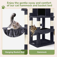 Globlazer Corner Cat Tree Tower for Indoor Cats, 51in Multi-Level Cat Condo Tower with Large Hammock, 7 Sisal Scratching Posts, Oversized Top Perch, Spacious Cat Cave, Hanging Basket, C51, Dark Grey