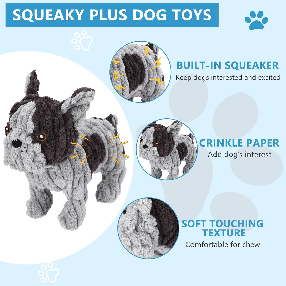 Letsmeet Plush Dog Toy with Crinkle Paper - French Fight - image 2