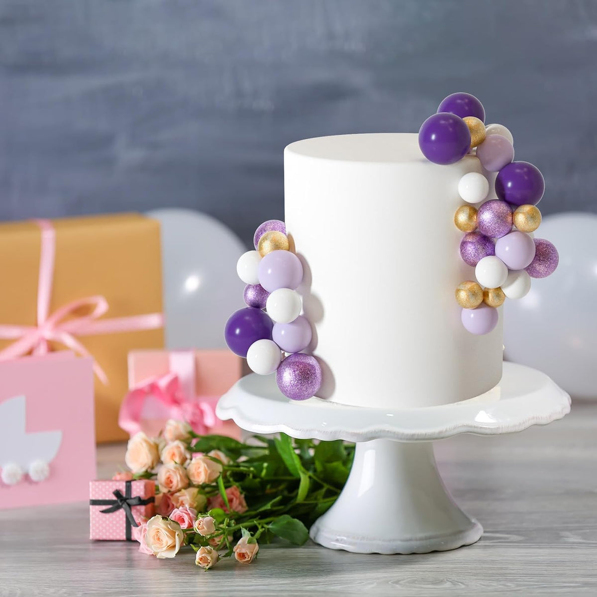 ASTARON 50 Pcs Ball Cake Topper Sticks Mini Balloons for Cake - Purple Series - image 4