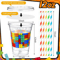 Teenyyou 12 oz clear plastic party cups with dirt bike design, lids and paper straws - view 21