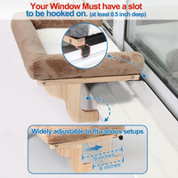 Zakkart Cat Perch for Windowsill with Bolsters – Essentials for Cats - Dark Stained Wood with Brown Bed / 24''L x 15''W - image 2