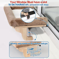 Cat Perch for Window Sill with Bolster - Orthopedic Hammock Design with Premium Hardwood & Robust Metal Frame - Cat Window Seat for Large Cats and Kittens - Dark Stained Wood with Gray Bed
