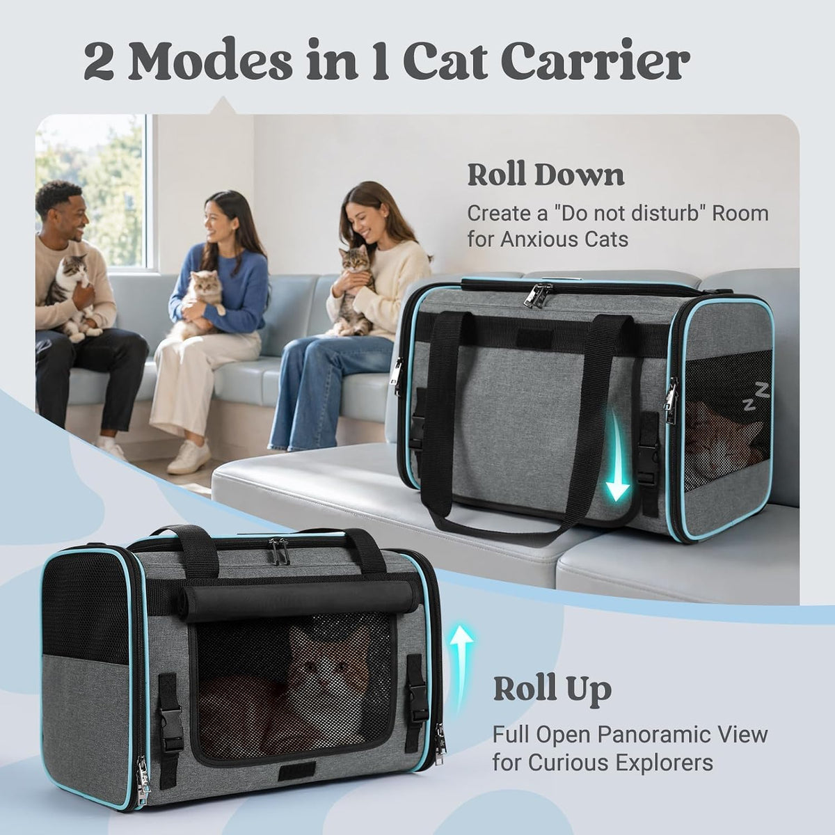 rabbitgoo soft cat carrier with rollable privacy flap and mesh windows - view 2
