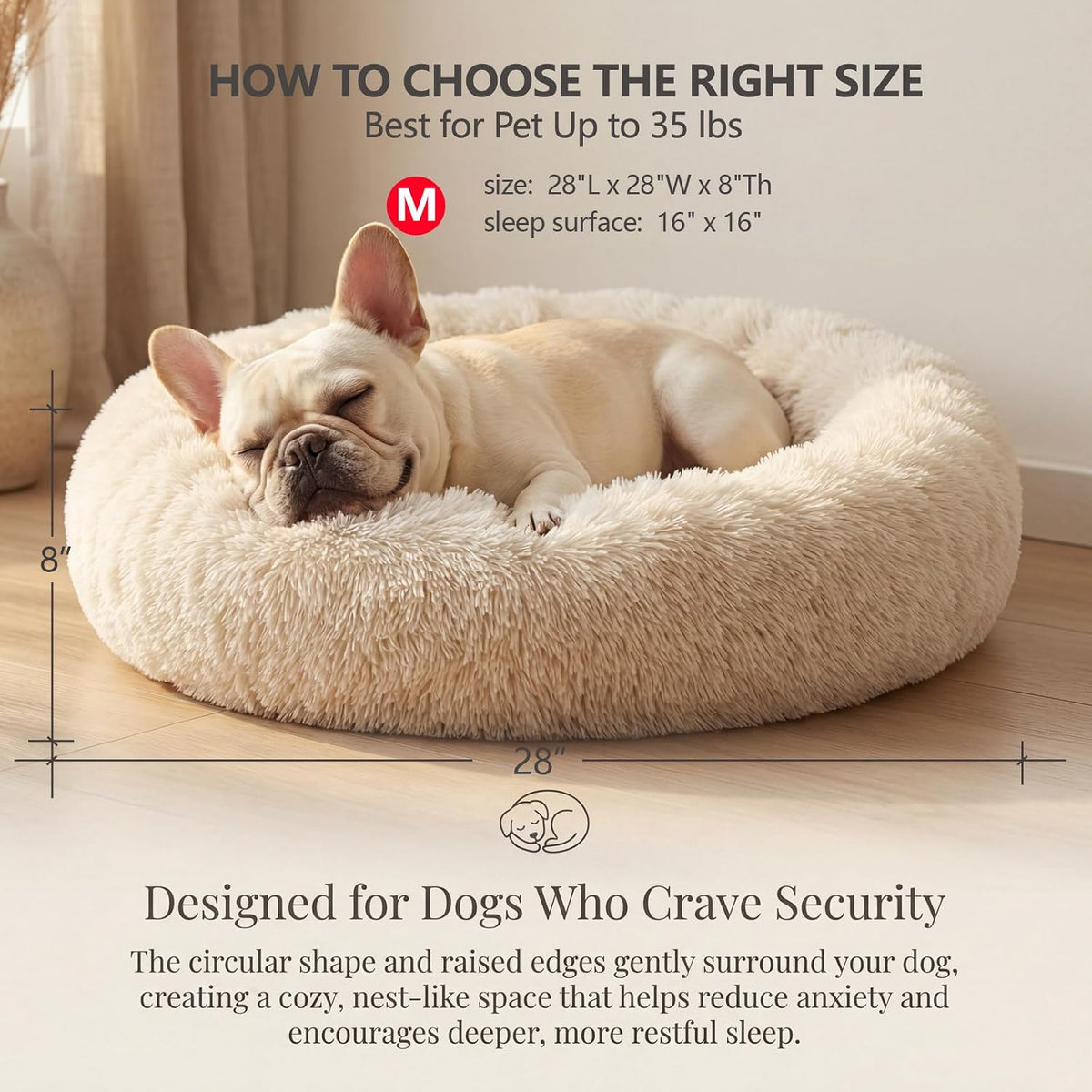 Small Calming Dogs Bed for Small Dogs Anti-Anxiety Machine Washable - Beige / 28 inches - image 3