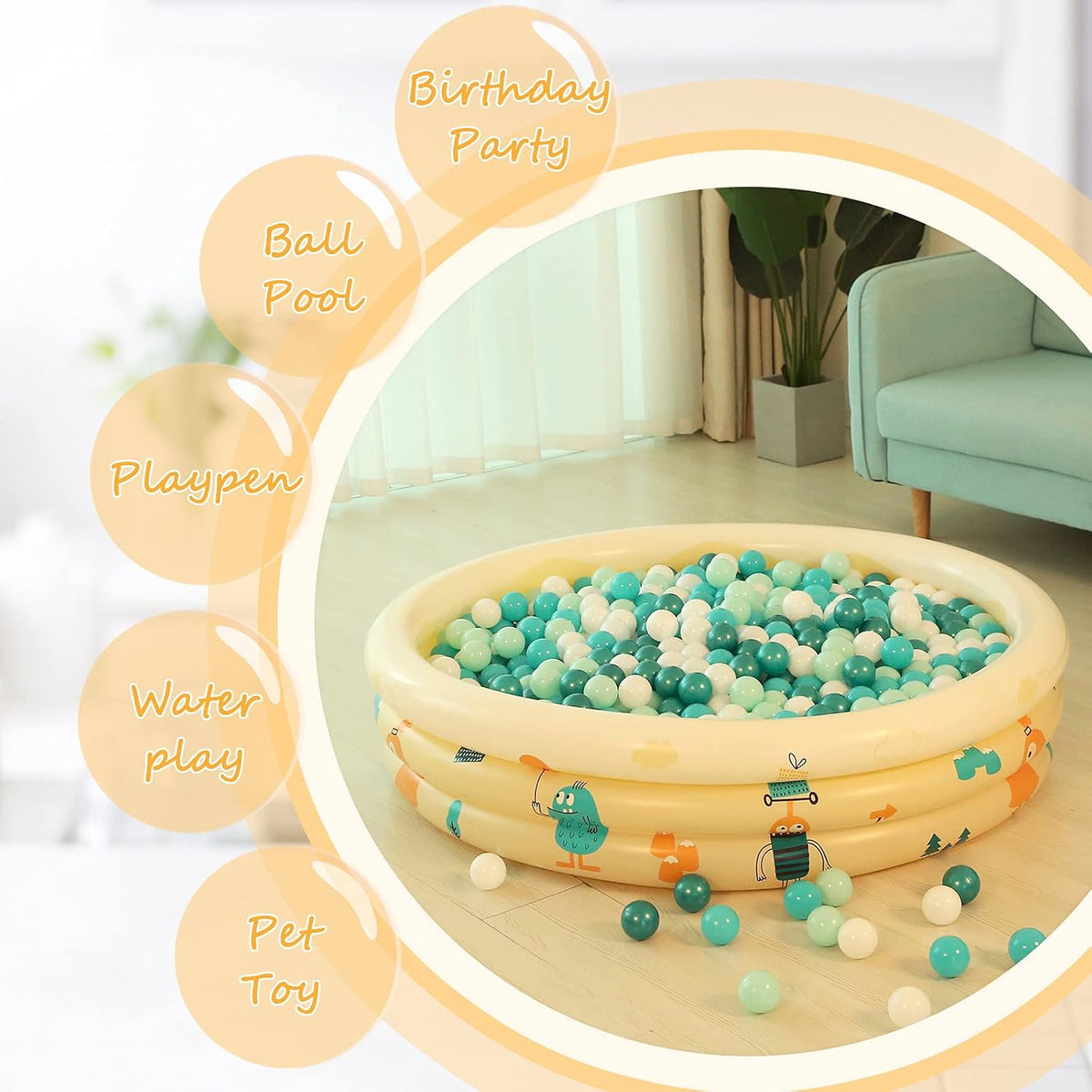 Realhaha Ball Pit Balls Baby Plastic Playpen Playball 2.15″ - Green White / 200 balls - image 2