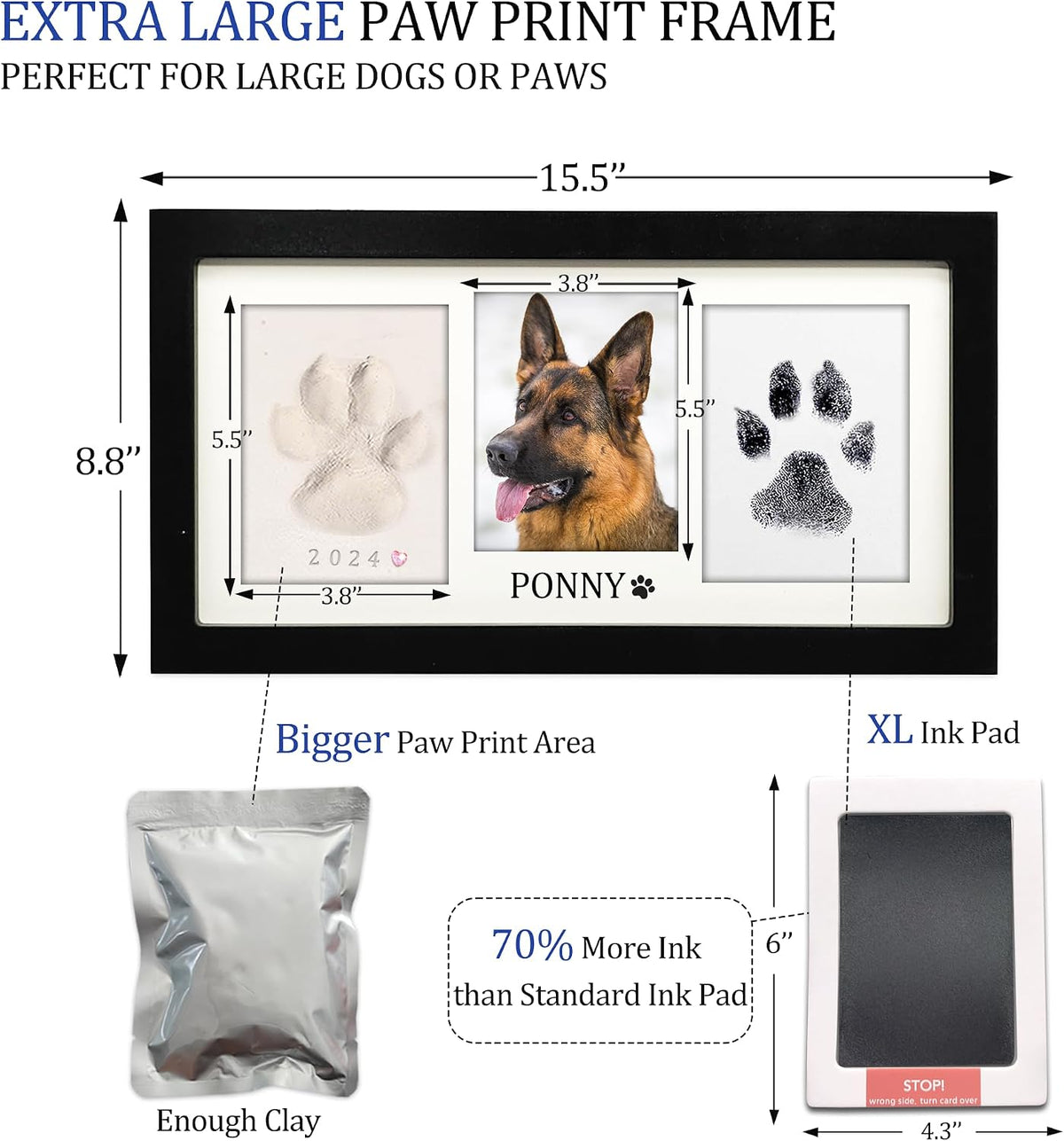MYPAWLETS Paw Print Frame Kit, Dog/Cat Pawprints Keepsake - Extra Large-Black - image 2