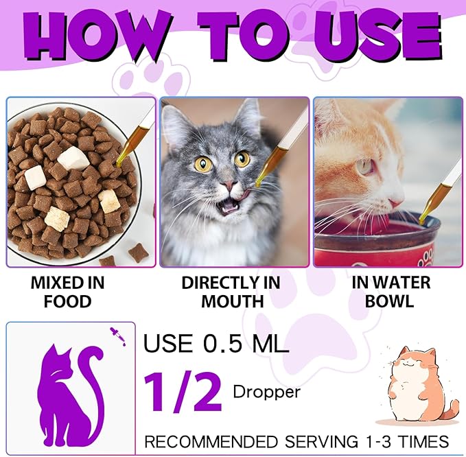 Cat Multivitamin,15 in 1 Cat Vitamins Liquid Drops Supplements for Heart Health, Bones, Joint, Skin & Coat, Bladder, Immune System Support 60ml