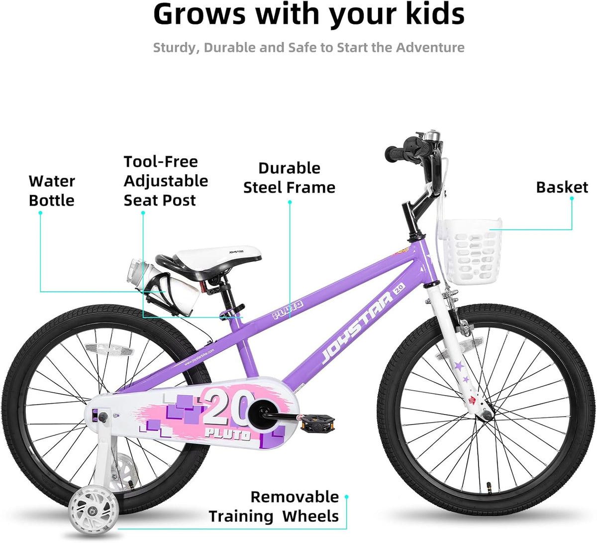 JOYSTAR Pluto 12-20" Kids Bike with Light Up Training Wheels – Fun for Kids & Family - Purple / 18 Inch with Flash Training Wheels & Kickstand - image 2