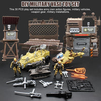 Fisca 30-piece army men playset with truck, tank, helicopter and watchtower - view 2