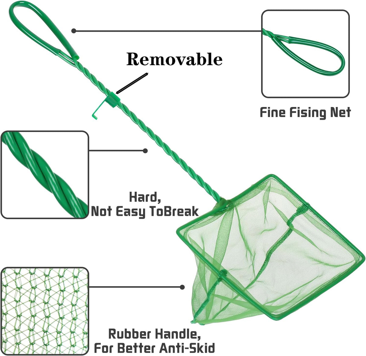 3PCS Aquarium Fish Net Fine Mesh Net Quick Catch Nets Nylon Fishing - 3in 4in 6in Have Hook - image 4