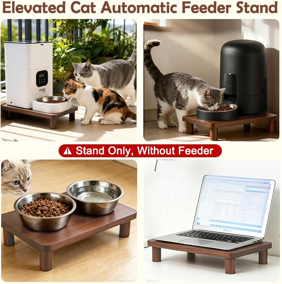 SZEE Cat Food Stand, Elevated Cat Feeder Stand for Automatic Feeder & Bowls – Essentials for Cats - Walnut Wood / Standard ( 13.5" × 7.8“ × 2.5” ) - image 3