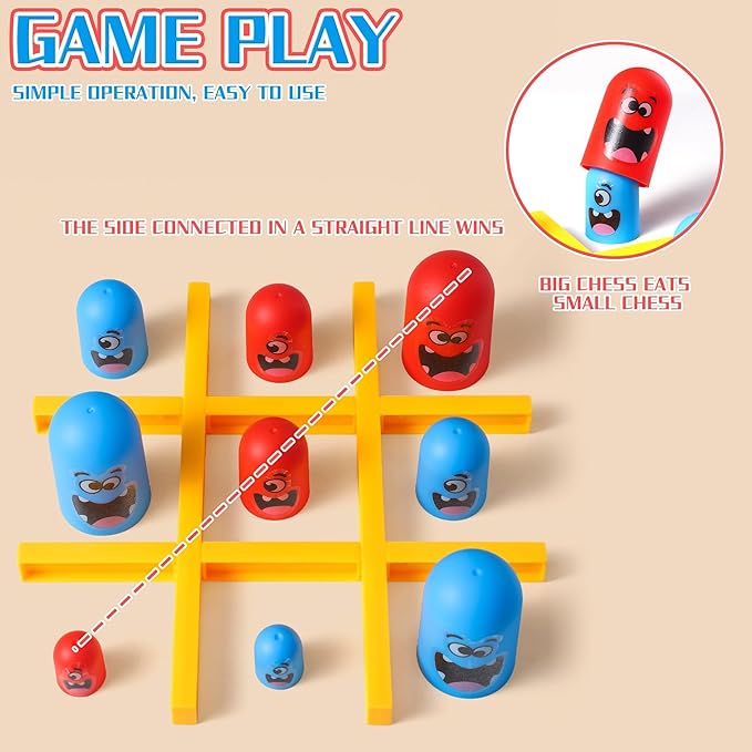 Tic Tac Toe Strategic Board Game for Kids and Family,Party Tabletop Games, Strategy Head to Head Games,Friendly Educational Board Game, Suitable Party 2 Players Toys (1PC)-Board Games-BIG FRENCHIES-TinyTreasures Baby Boutique