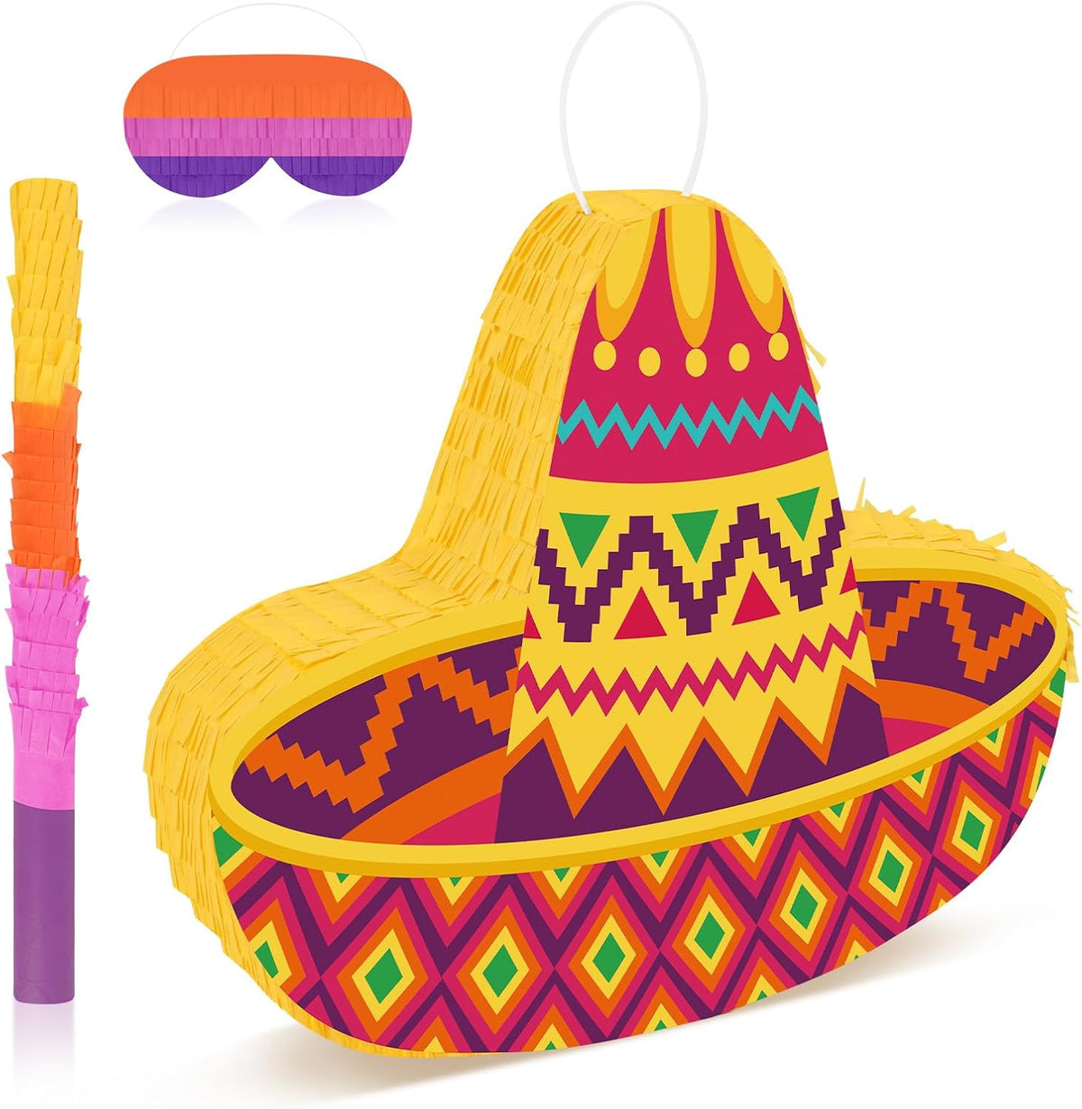 Waenerec boombox pinata with stick and blindfold, colorful radio shape with sequins - view 9