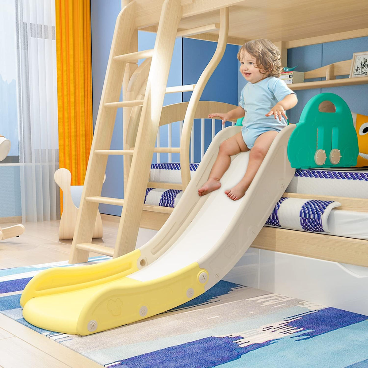 monleelnom yellow indoor couch slide for toddlers with adjustable armrests