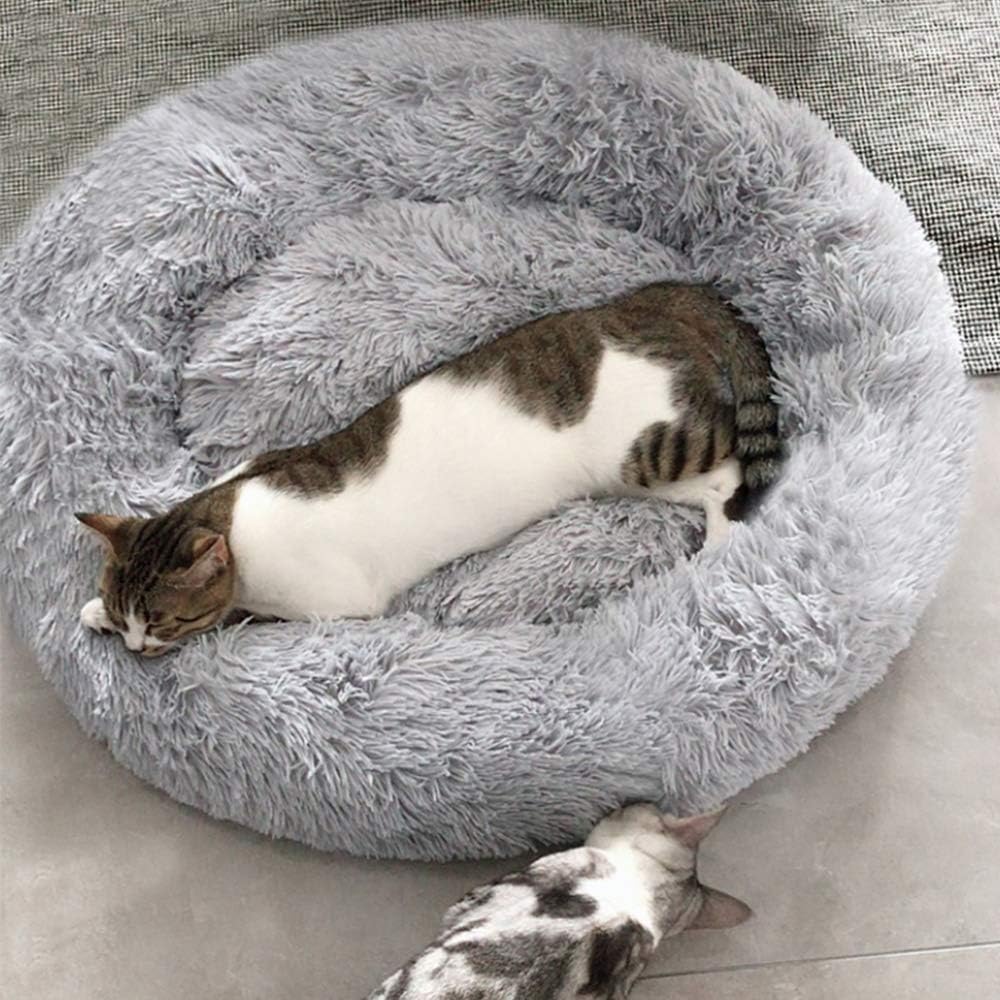 Cat Bed for Indoor Cats, Mini Plush Self Warming Kitten Bed - Large 28'' / Light Grey - image 2