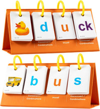 Alened phonics flash cards with CVC word builder panel, rings and picture cards