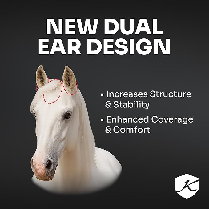 Kensington UV Horse Fly Mask with Web Trim - Protective Mask with Dual Ear Opening & Forelock Freedom - Medium, Desert Sand