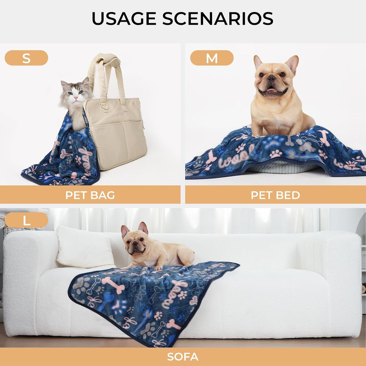 Luciphia 1 Pack 3 Blankets Fluffy Premium Fleece Pet Blanket Flannel - 23x16 inch (Pack of 3) / Khaki/Blue/Navy Bone - image 2